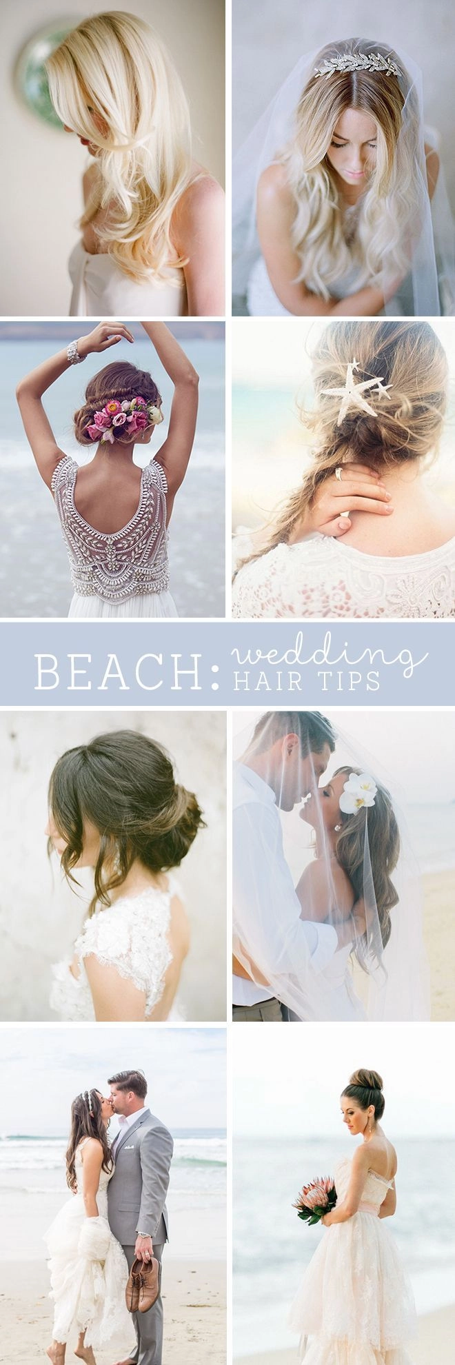 Beach bridesmaid hair ideas featuring effortless updos and sea salt texture Beach bridesmaid hair concepts with loose waves and tropical flowers