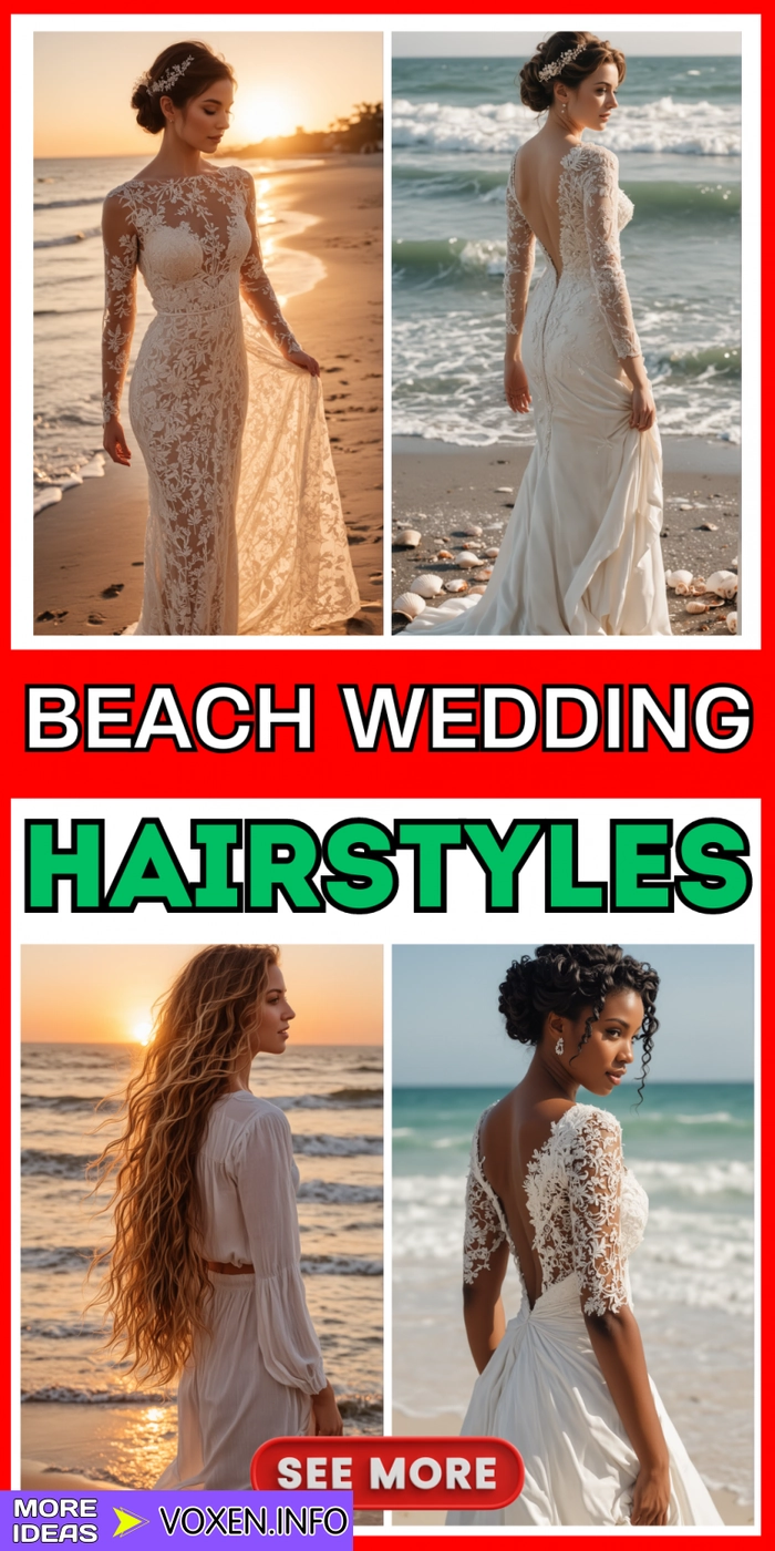 Elegant beach bridesmaid hair concept with soft tousled texture and braided accents Beach bridesmaid hair concepts featuring loose waves and a delicate flower crown
