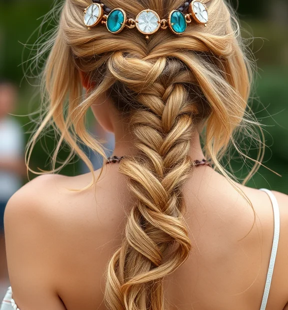 Bohemian beach festival hairstyle with flowing waves and natural texture