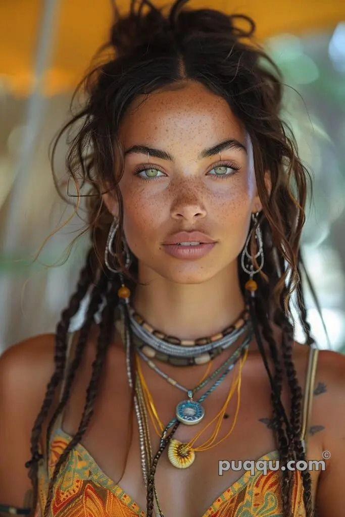 Woman with a boho braided hairstyle at a beach festival