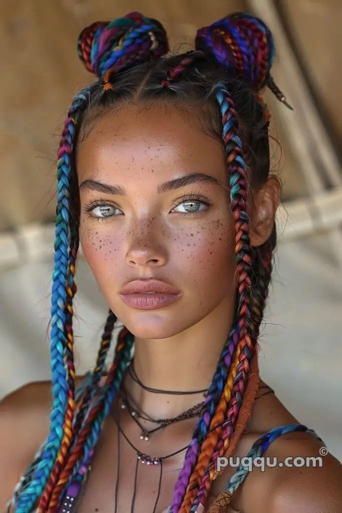 Boho beach festival hairstyle with loose waves and floral accessories