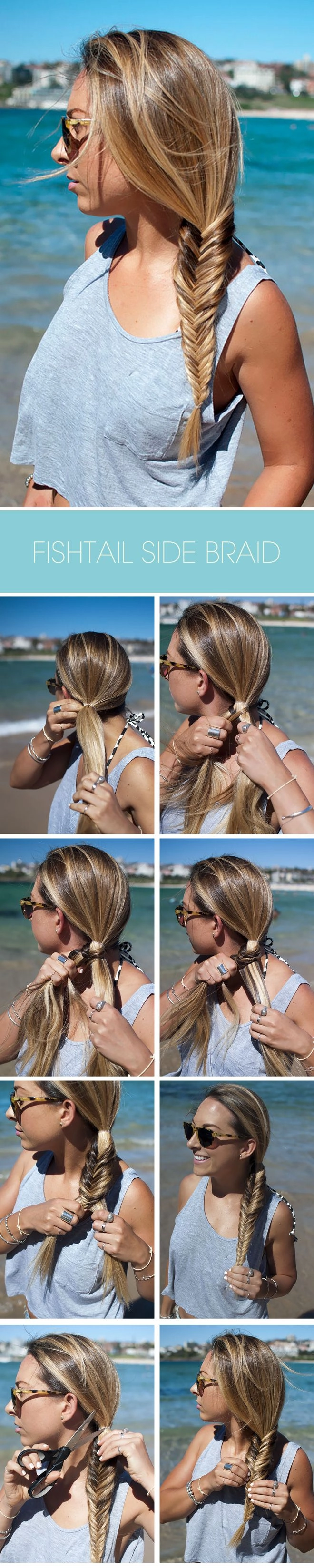 A loose beach fishtail braid with subtle waves and a relaxed finish