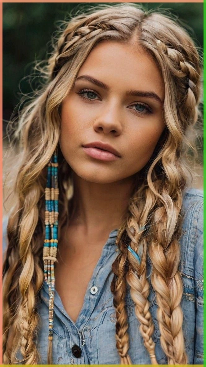 Woman with a loose beach french braid and ocean breeze