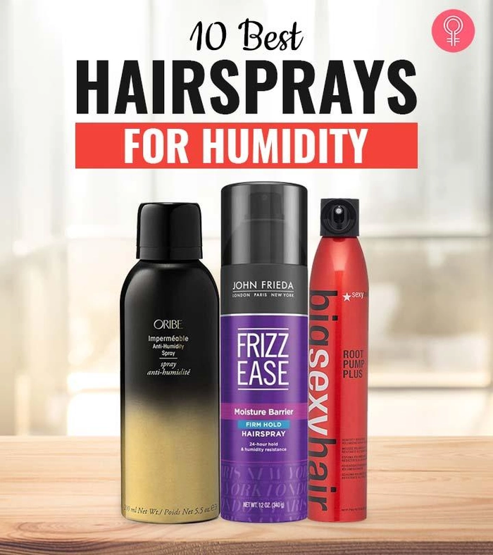 Woman with curly beach waves using anti-humidity hair protectant spray