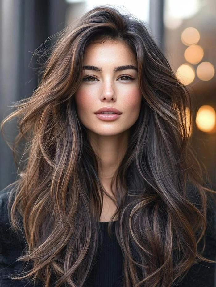 A beach hairstyle for oval face shapes with loose waves and sun-kissed highlights
