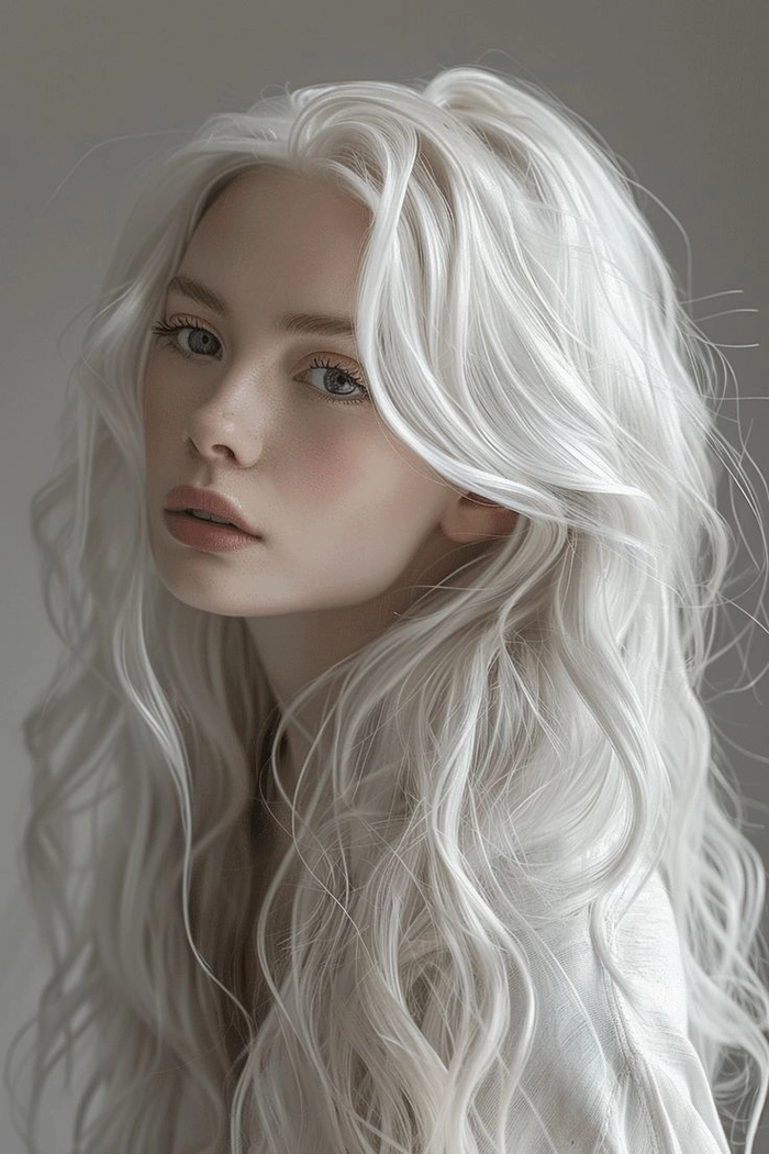 Platinum blonde beach waves with sun-kissed texture