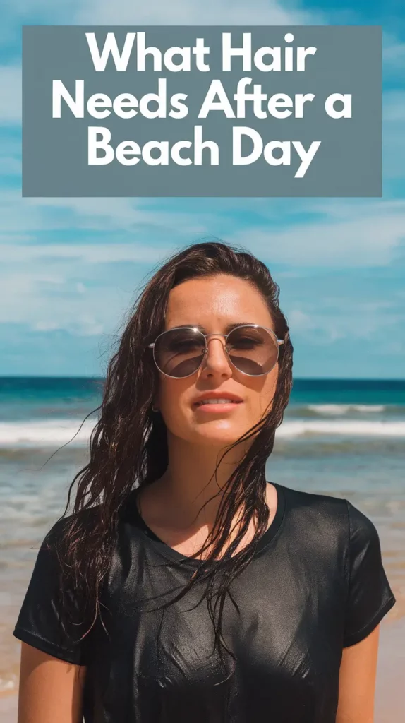 Restore beach-damaged hair with recovery masks Woman applying a nourishing hair mask after a day at the beach