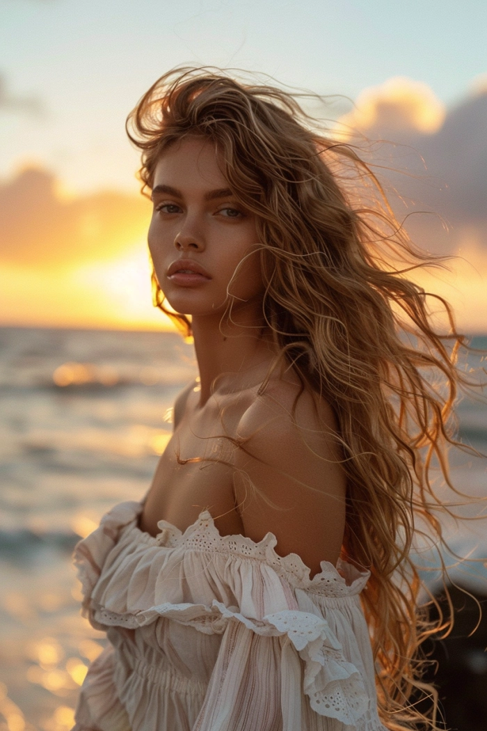 Beach waves hairstyle flattering for round face shapes