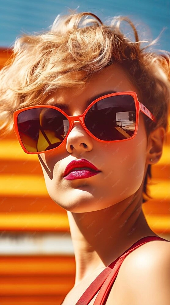 Woman with tousled beach waves and sunglasses, hair swept to one side