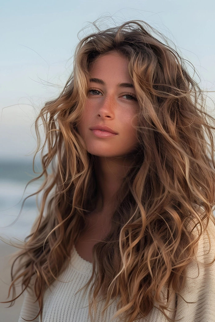 A woman's beach hairstyle stays smooth and defined despite high humidity