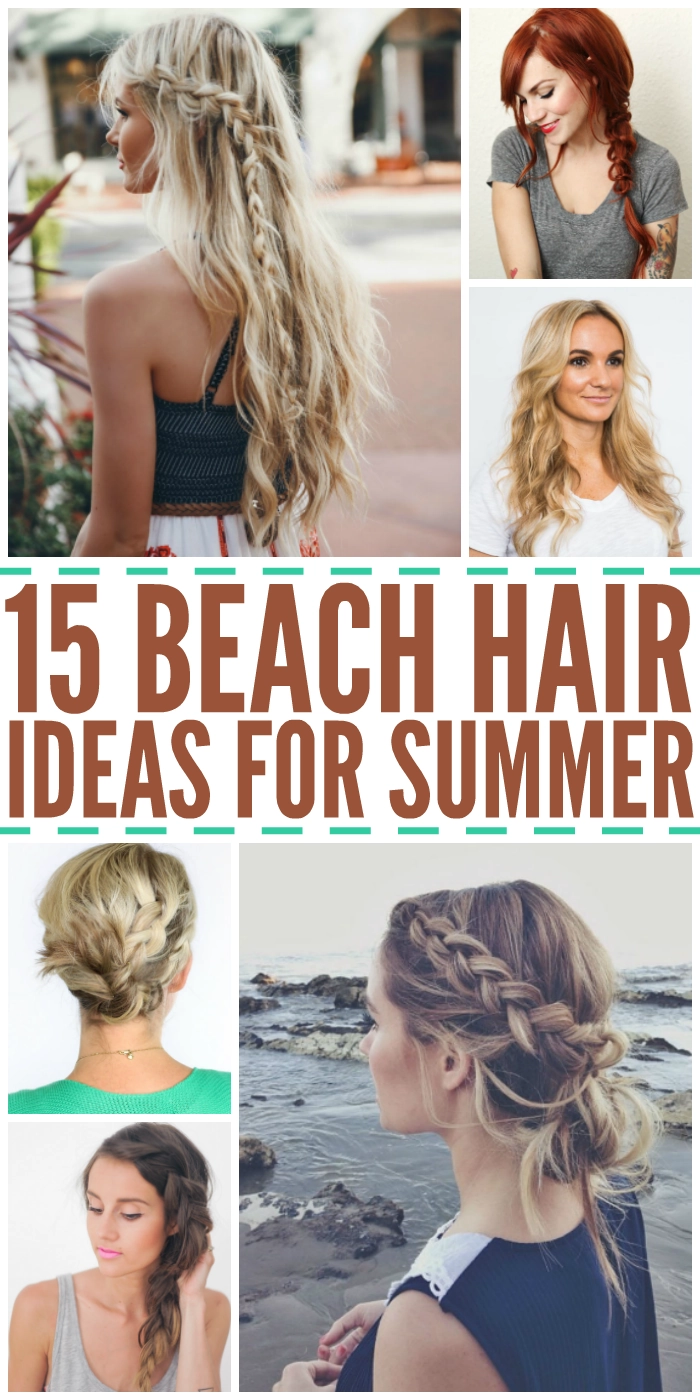 Long beach hair updo with loose braids and seashell accents perfect for a seaside wedding
