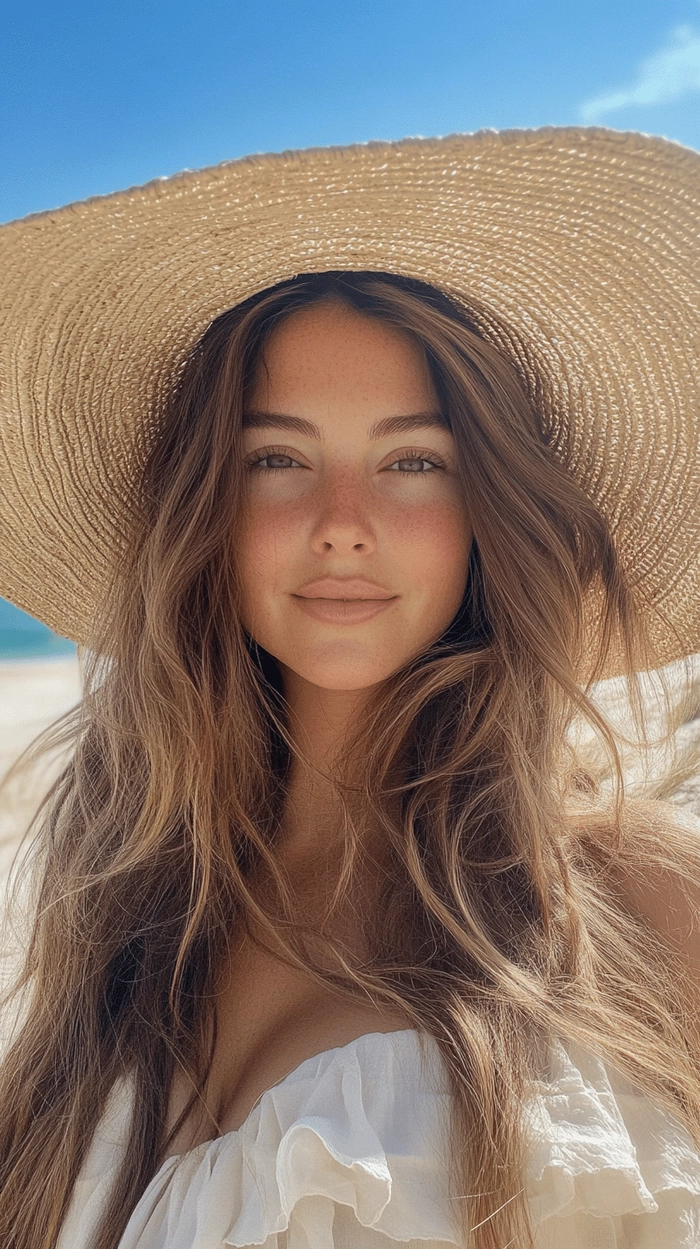 Beach hair styled for wearing a hat with soft, wind-swept waves