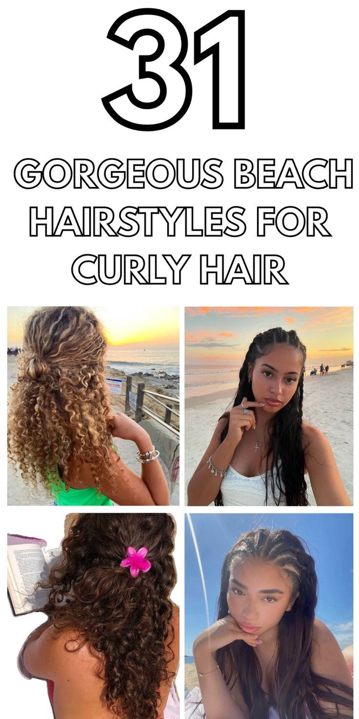 Woman with naturally curly hair styled in a relaxed beach wave, tousled and blowing in the sea breeze