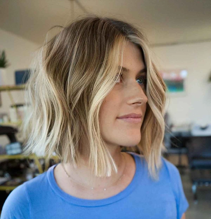 Woman with short beachy waves and salt spray texture