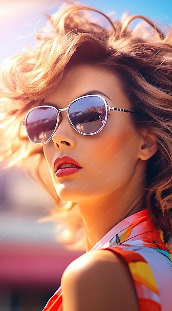 Woman with beachy waves and sunglasses on the sand