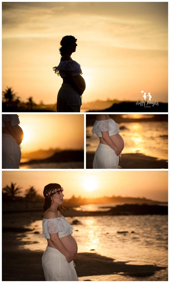 Maternity beach photos with windswept hair and a glowing sunset glow Beach maternity session hair styled in soft waves against the ocean backdrop