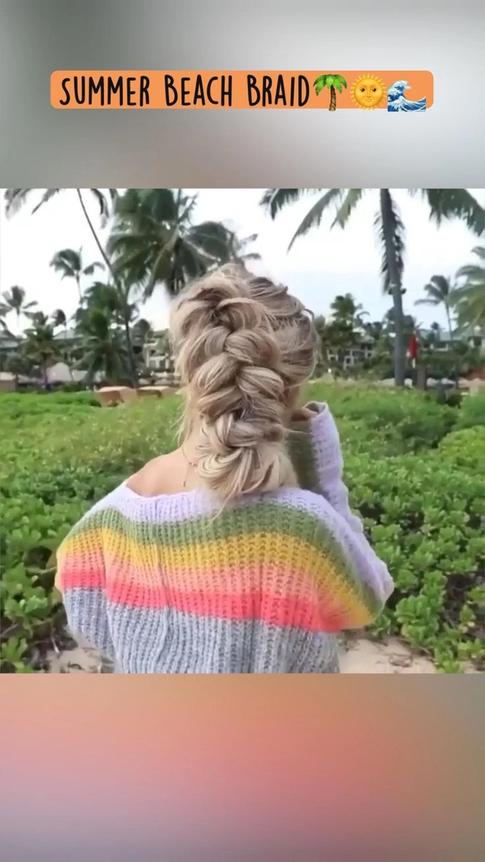 Soft beach side braid with tousled waves and sandy blonde hair