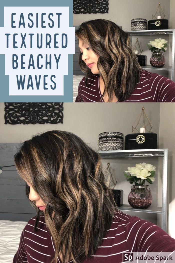 Beachy waves for medium length hair styled with tousled texture and soft curls