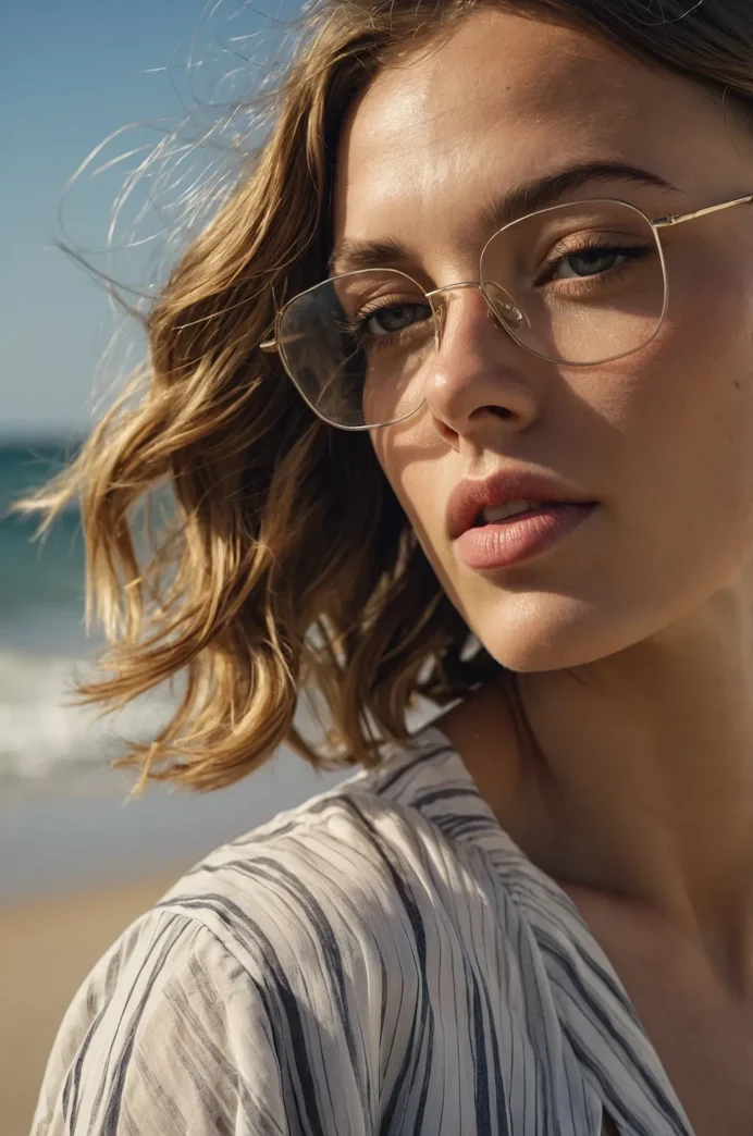 A bob cut beach hairstyle with tousled waves and sun-kissed highlights