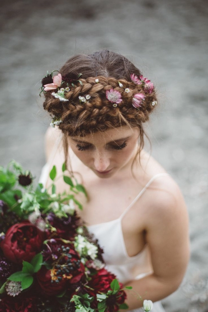 Coastal Elopement Hair Inspiration - Beach Hairstyles Image 10 Coastal elopement hair inspiration with soft waves and floral accents for a beachside ceremony