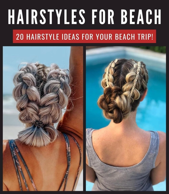 Beachy waves and half-up braid hairstyle perfect for a cruise Messy beach waves with braided crown for a cruise vacation hair styling idea
