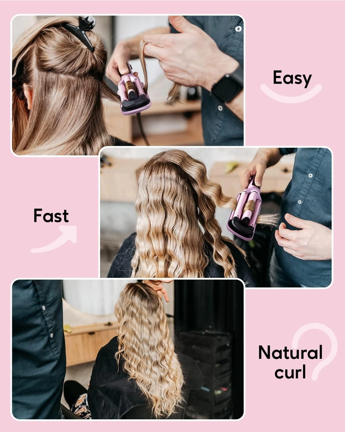 Curling wand settings for achieving soft beach wave texture on long hair