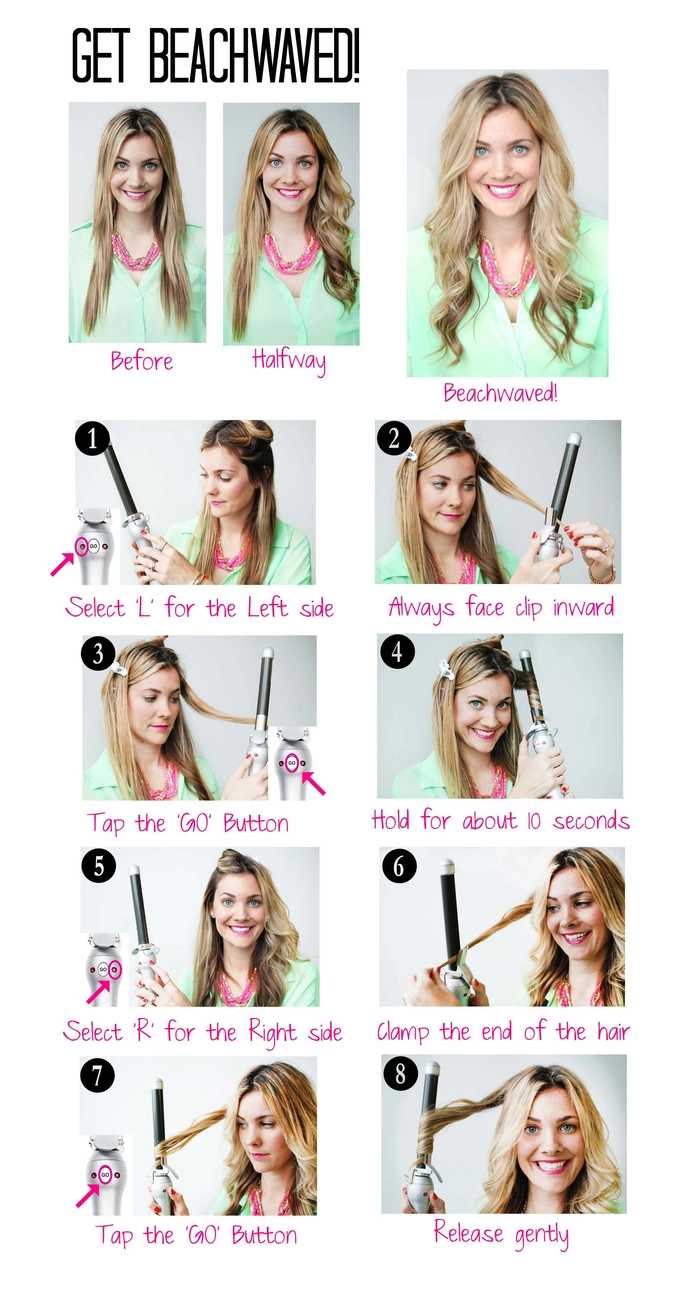 Curling wand display with adjustable heat settings for creating beach waves