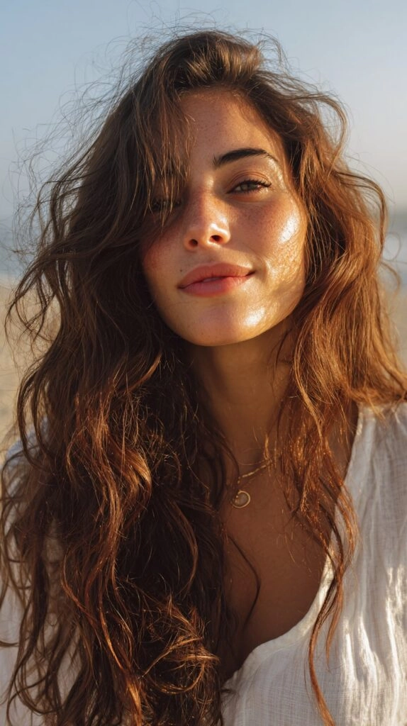 Effortless beach hair inspiration featuring loose, textured waves