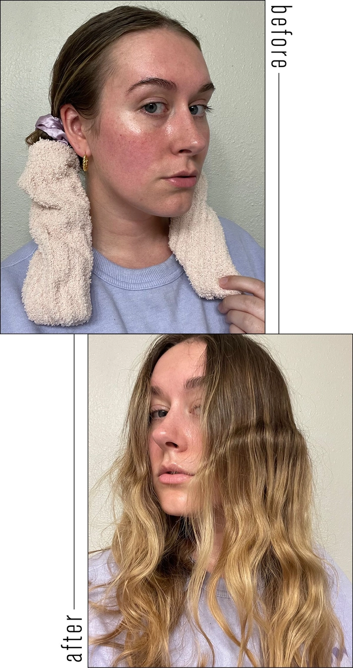 Try this heatless beach curl method for effortless waves Woman with soft heatless beach curls created by braiding damp hair overnight