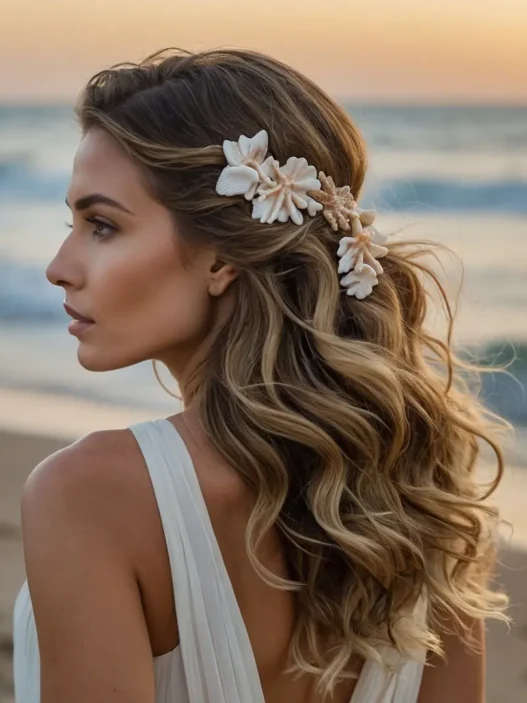 Shoulder length beach hair ideas with tousled waves and sun-kissed highlights