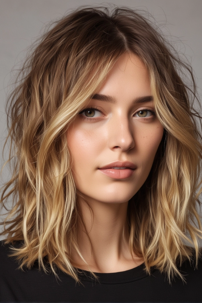 Lob haircut with loose beach waves