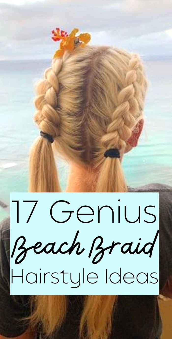 Woman with extra long beach braids flowing in the ocean breeze