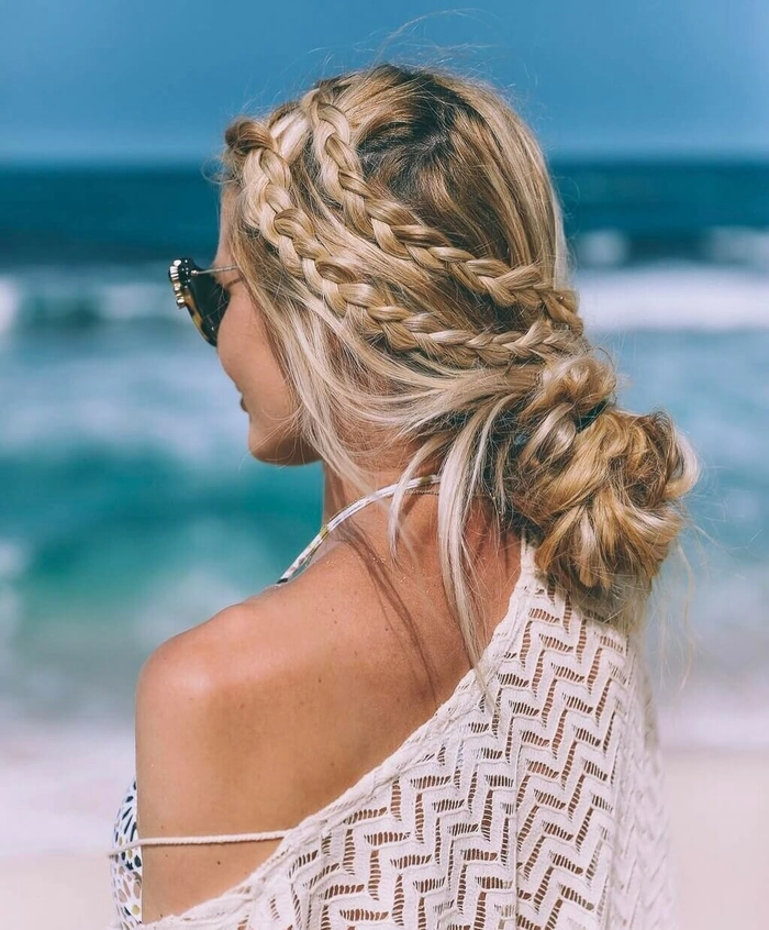 Elegant long beach hair updo with soft, tousled waves