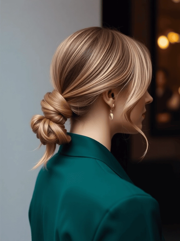 Low beach ponytail with loose waves and soft ocean breeze