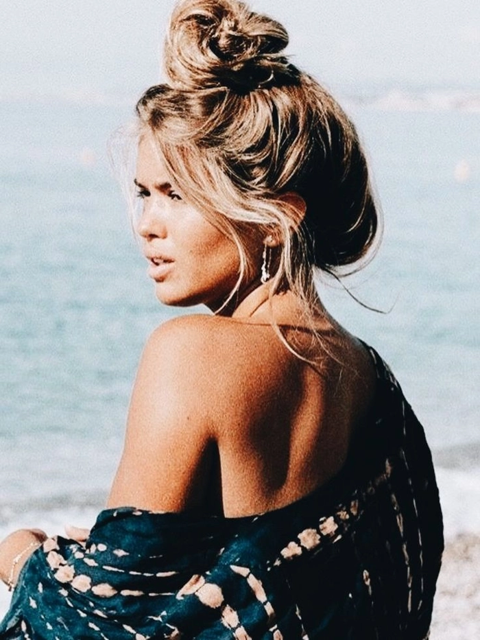 Messy Beach Bun Hairstyle Inspiration