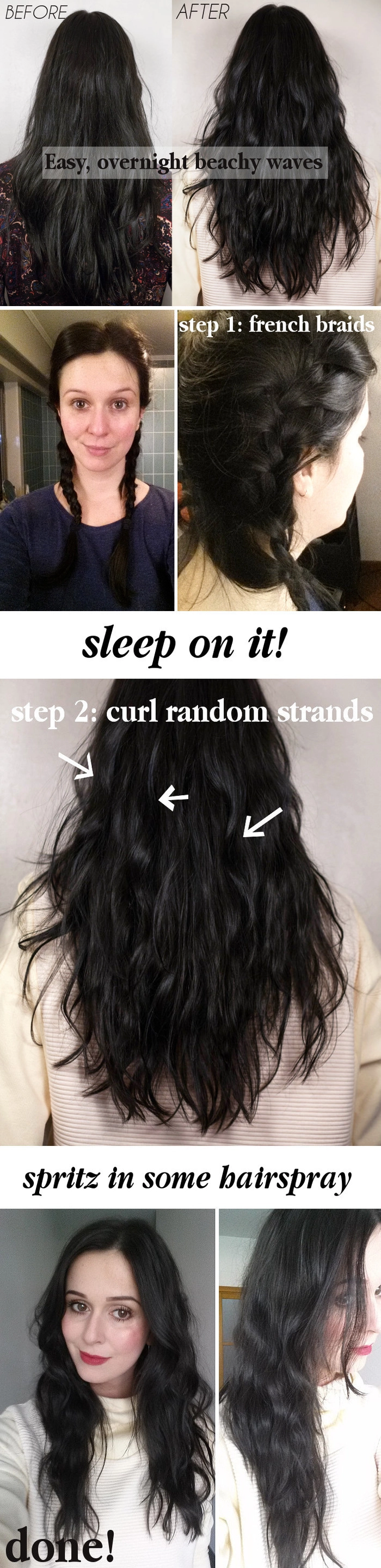 Soft beach waves created with overnight braiding technique