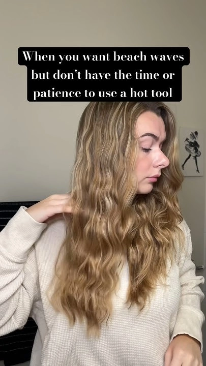 Overnight beach wave techniques: braided damp hair before bed for soft waves