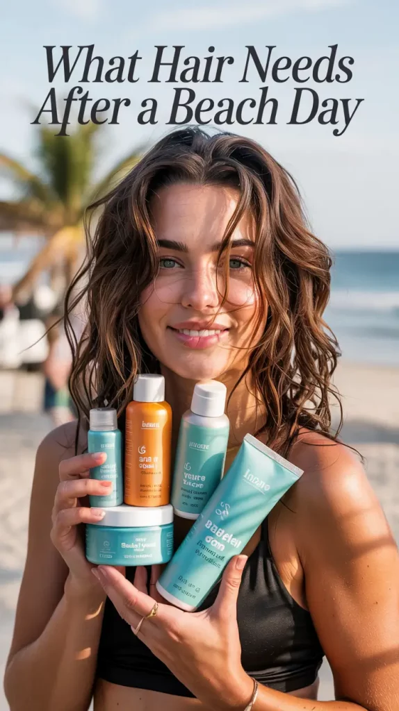 Quick 5 Minute Beach Hair Fix for Taming Frizz and Creating Waves Woman using a quick five minute beach hair fix to tame frizz and create effortless waves