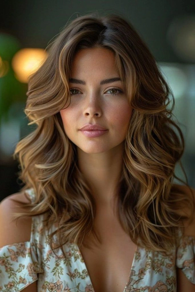 Shoulder-length beach waves with a braided crown