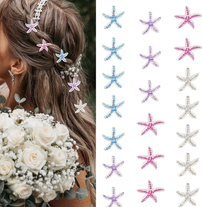 Starfish hair clips for effortless beach hairstyles Assorted starfish hair clips clipped into a beachy tousled updo