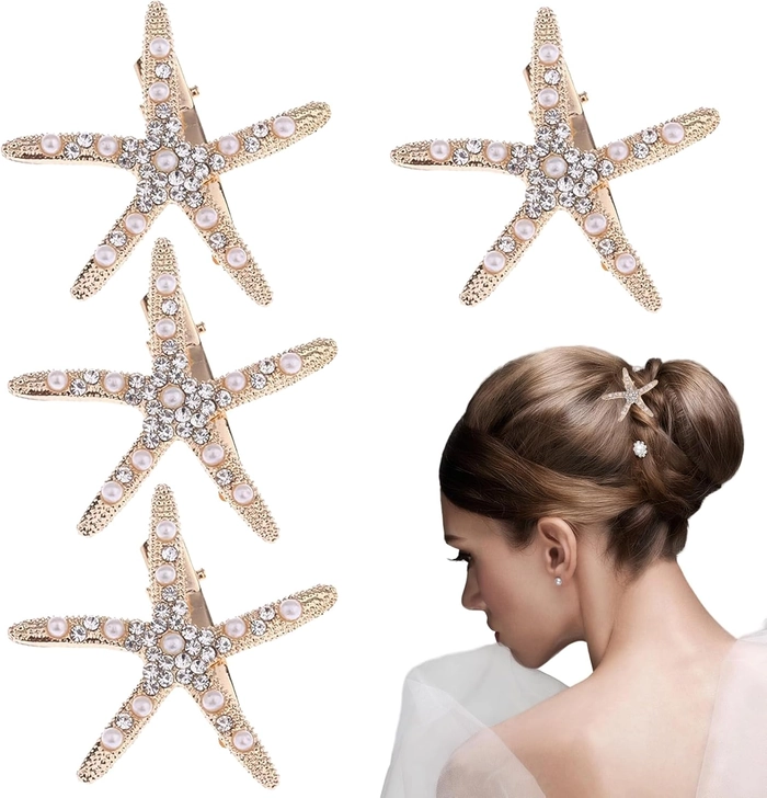 Starfish Hair Clips for Beach Hairstyles Starfish hair clips for beach looks pinned into a soft waves hairstyle by the ocean