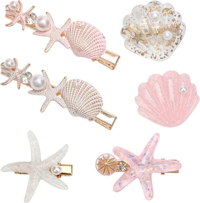 Beach hairstyle featuring starfish hair clips for a seaside look Starfish hair clips accenting a beach hairstyle with ocean-chic waves