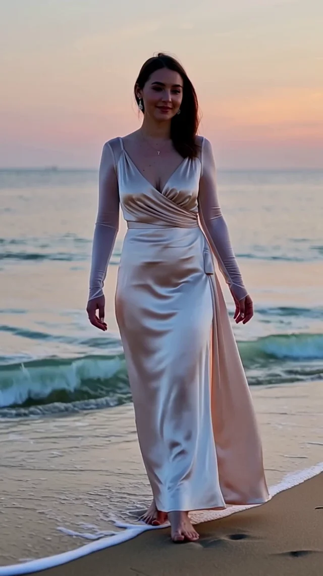 Elegant updo hairstyle for a sunset beach dinner with soft waves and accessories