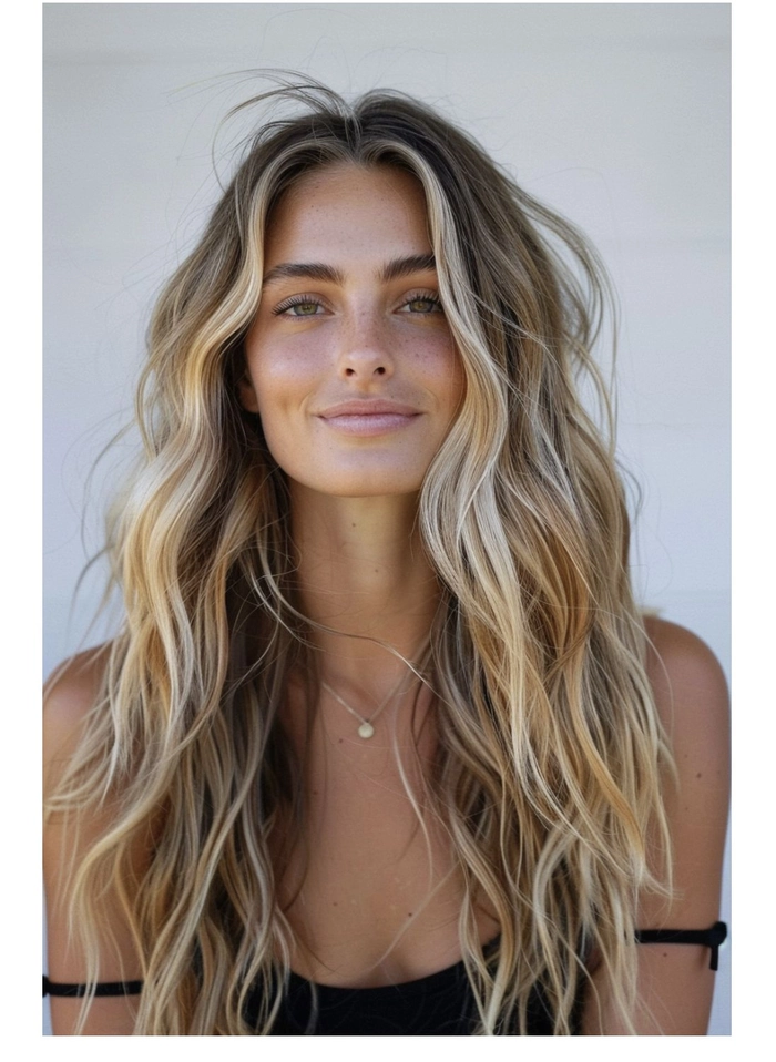 Surfer girl hair aesthetics with tousled beach waves and sun-kissed highlights.