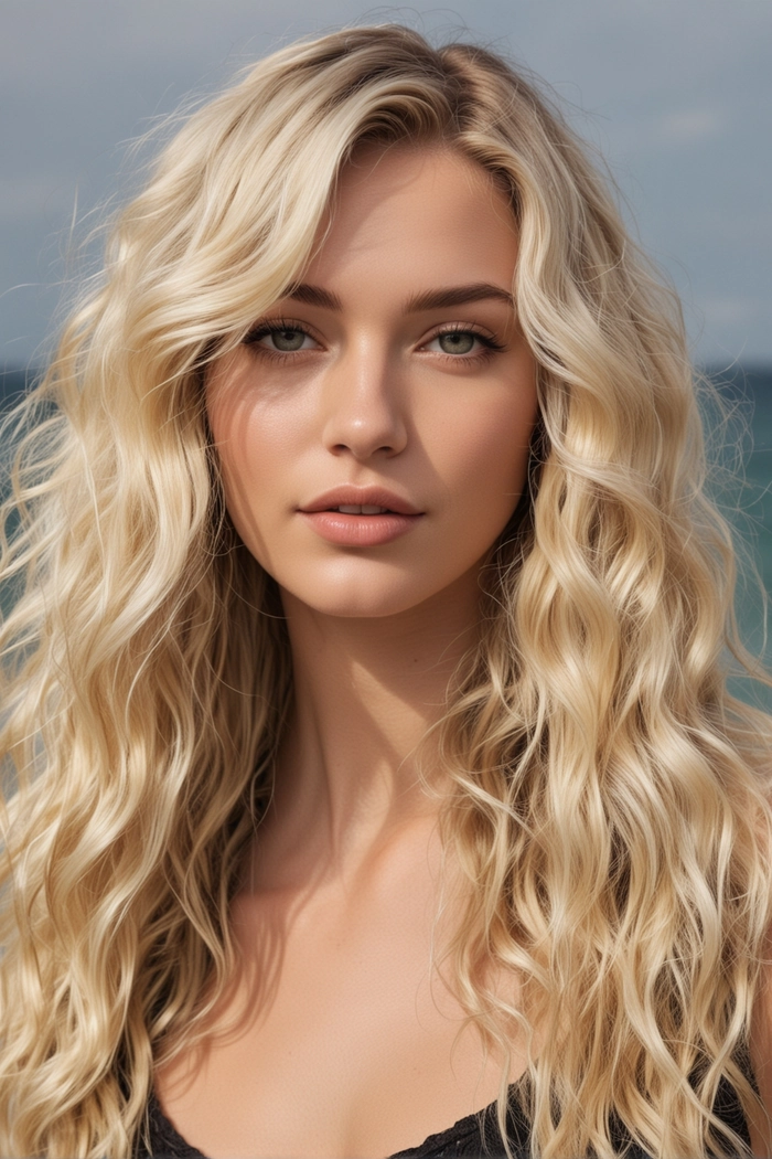 Teen girl with messy beach waves and sun-kissed highlights