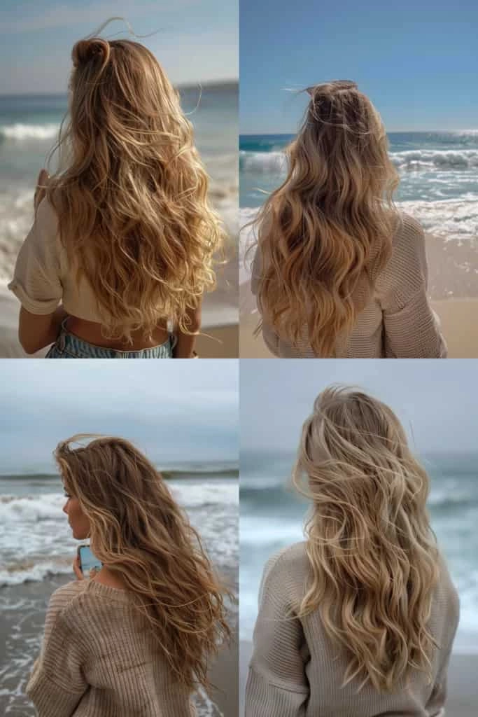 Windproof beach hairstyle secured with bobby pins and a headband