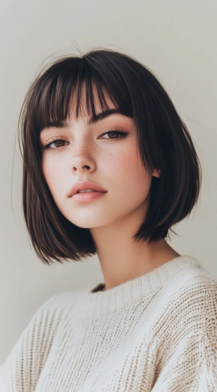 Casual hairstyle featuring a sleek blunt bob for straight hair, image 8 Everyday blunt cut bob styling for straight hair in a casual setting