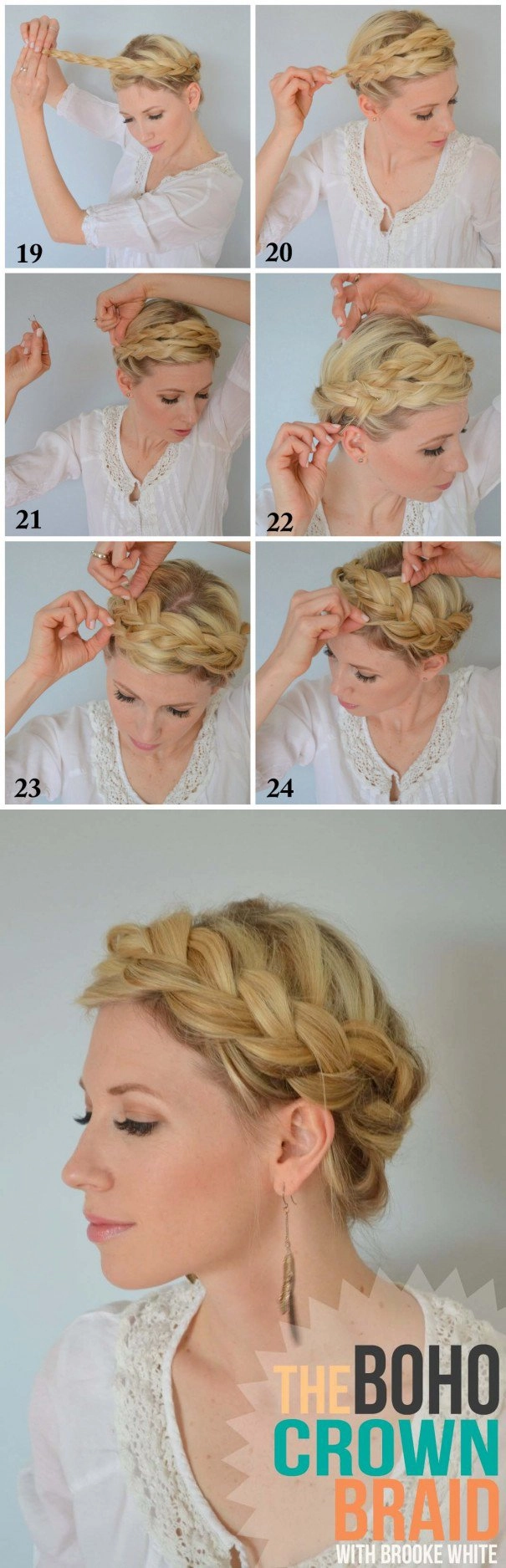 Bohemian casual hairstyle featuring a simple crown braid for an effortless look