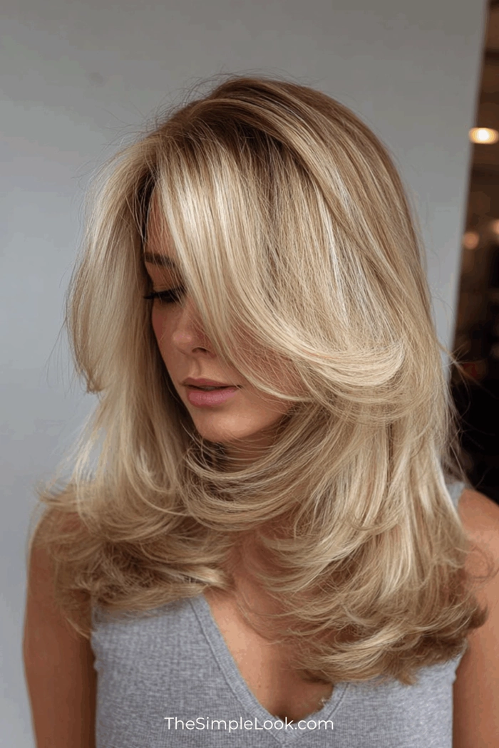Relaxed bouncy blowout on medium hair perfect for a casual weekend look