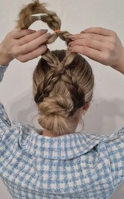 Everyday braid and bun hairstyle for thick heavy hair